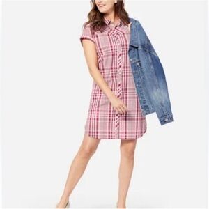 Pendleton Sunnyside Red and White Plaid Two Pocket Buttoned Short Shirt Dress